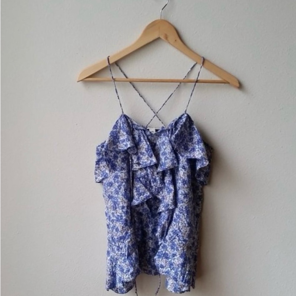 Silk Banana Republic Blue Floral Ruffle Camisole